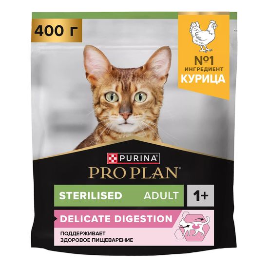 PRO PLAN Sterilised сухой корм для стерилизованных кошек с чувствительным пищеварением, курица, 400 г