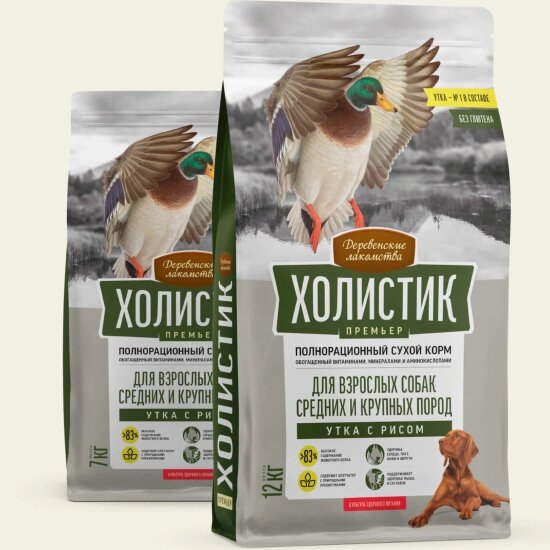 ДЛ Холистик сухой корм для собак средних и крупных пород, утка с рисом, 2 кг