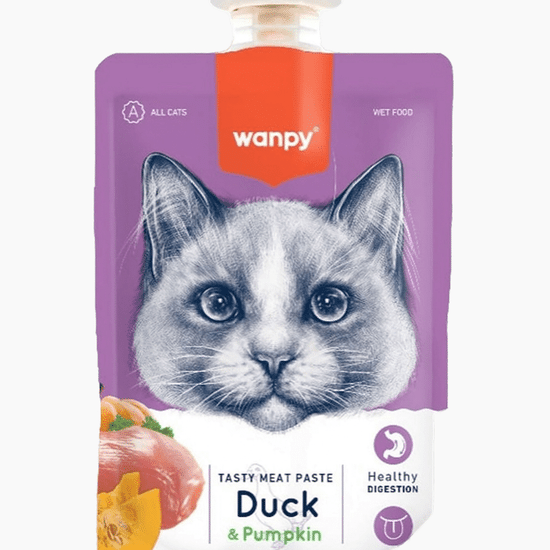 Wanpy Cat лакомство для кошек, мясной мусс из утки и тыквы, 90 г