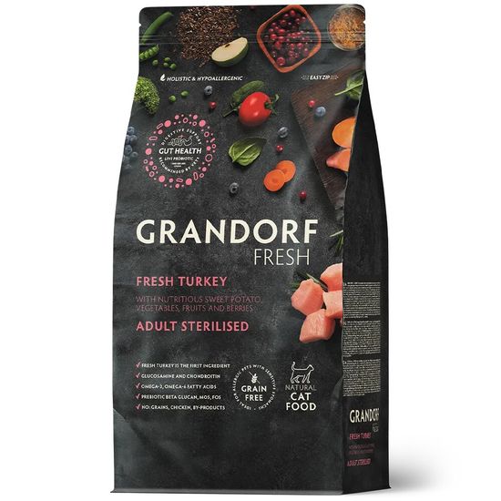 GRANDORF Fresh Cat Sterilised Turkey & Sweet Potato сухой корм для стерилизованных кошек, индейка с бататом, 400 г (2673)
