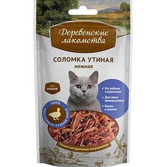 Деревенские лакомства соломка нежная для кошек, утка, 45 г