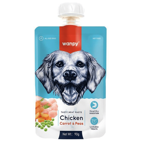 Wanpy Dog лакомство для собак, мясной мусс из курицы и моркови с горохом, 90 г