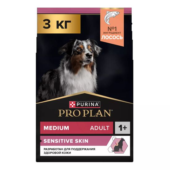 PRO PLAN Sensitive Skin сухой корм для взрослых собак средних пород с чувствительной кожей, лосось, 3 кг