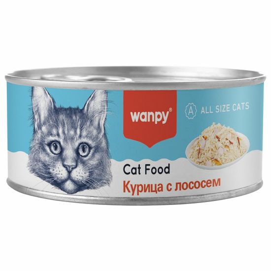 Wanpy Cat консервы для кошек «Курица с лососем», кусочки в желе, 95 г
