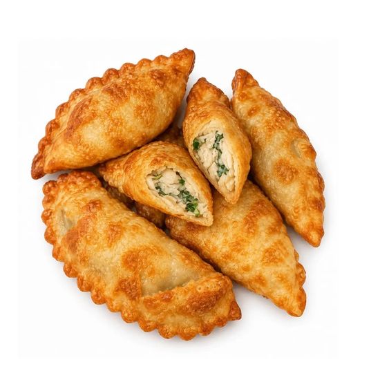 Мини чебуреки с курицей и соусом в ассортименте
