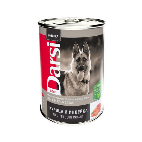 Darsi консервы для взрослых собак, паштет с курицей и индейкой, 410 г