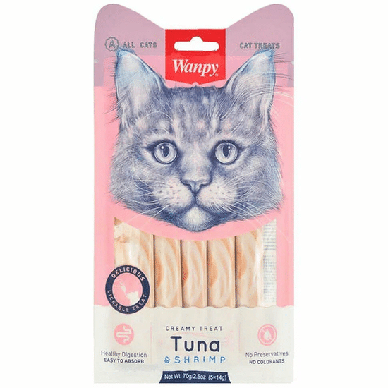 Wanpy Cat лакомство для кошек «Нежное пюре» из тунца и креветок, 70 г за 1 шт