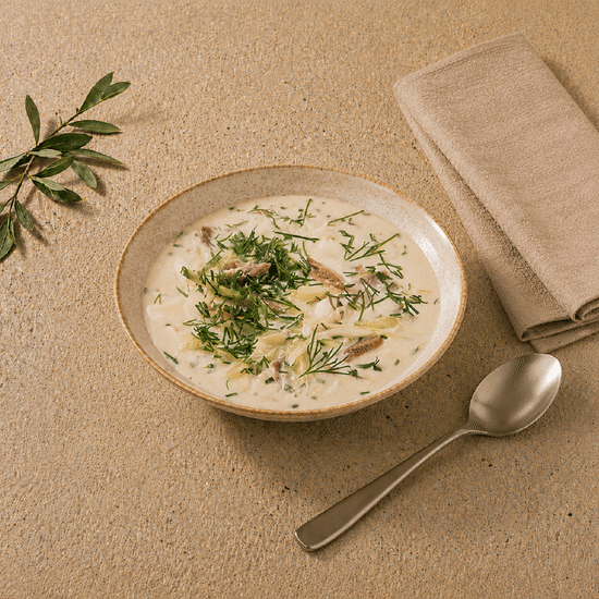 Окрошка с копченой куриной грудкой