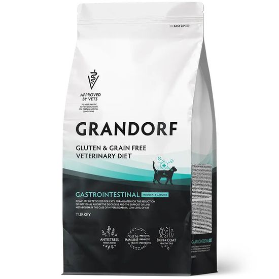 GRANDORF Veterinary Diet Gastrointestinal Moderate Calorie диетический сухой корм для кошек при заболеваниях желудочно-кишечного тракта, индейка, 400 г