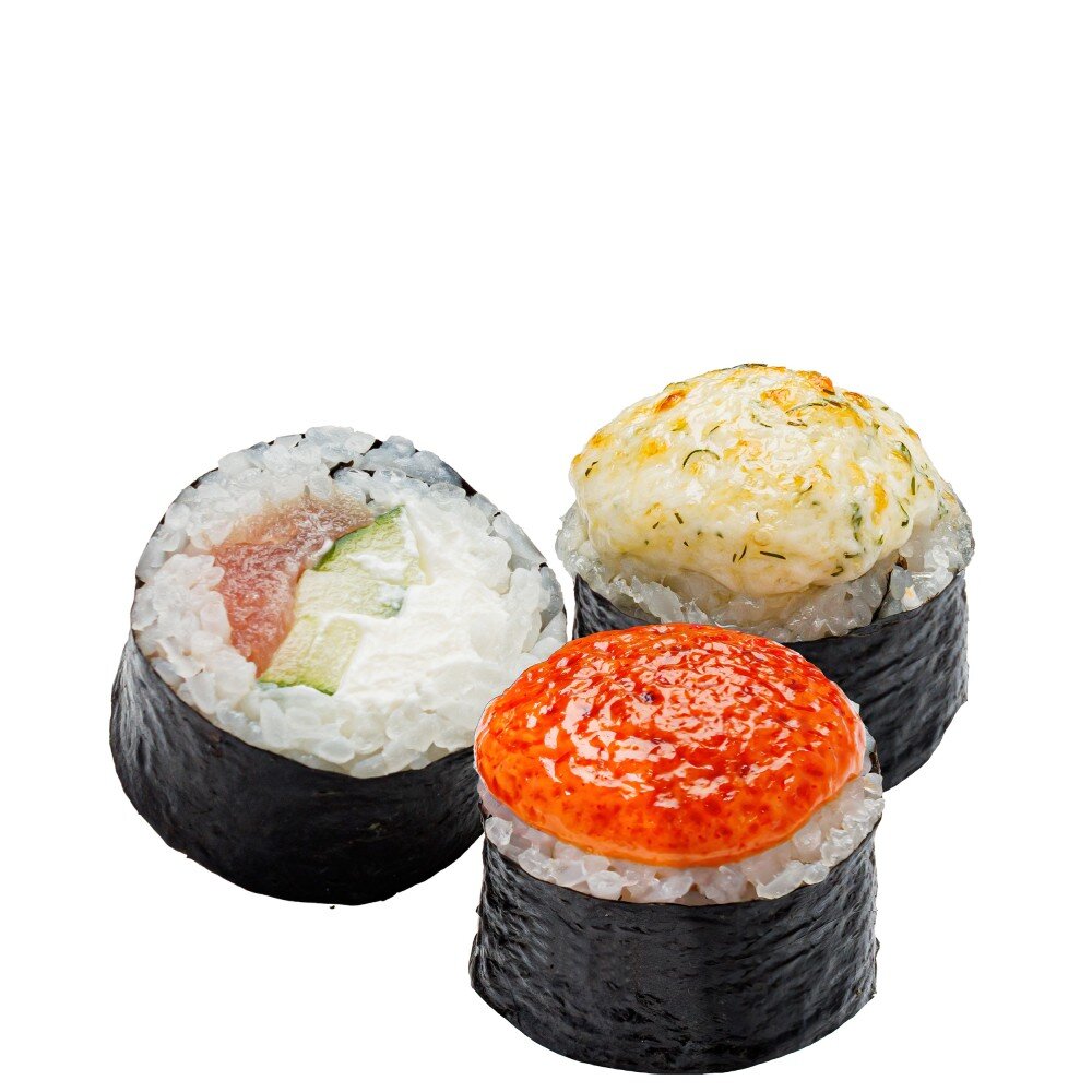 Запеченный с лососем, с чесночным соусом и спайси