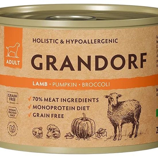 GRANDORF консервы для собак, паштет из ягнёнка с тыквой и брокколи, 200 г (3465)