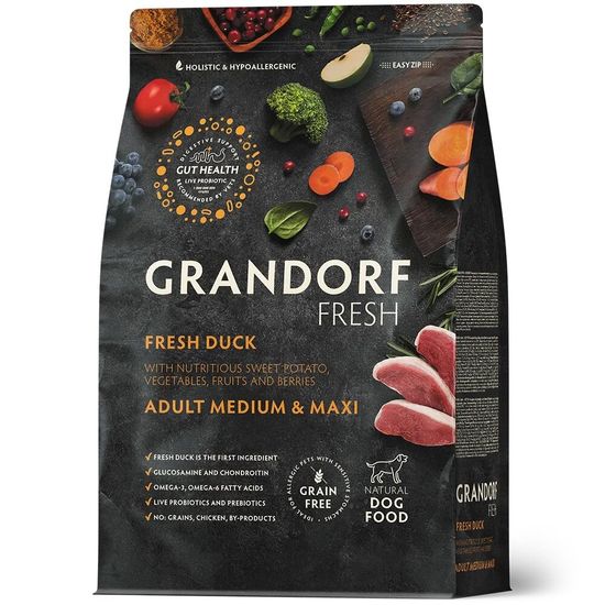 GRANDORF Fresh & Maxi Duck & Sweet Potato корм собак средних и, утка с бататом, 3 кг (2956)