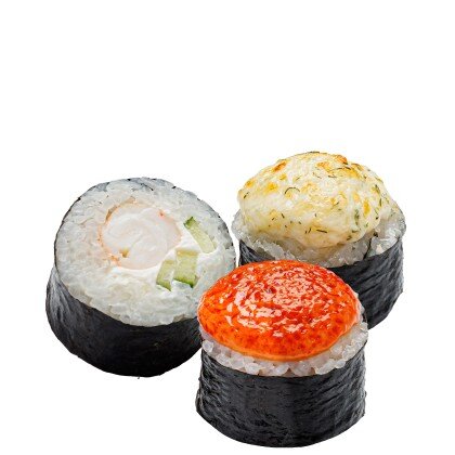 Запеченный с креветкой, с чесночным соусом и спайси.