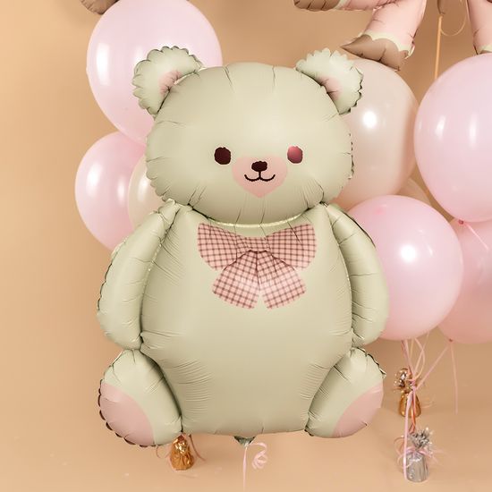 ≈ 88 см, Фигура, Мишка с бантом, Бежевый/Розовый, Сатин