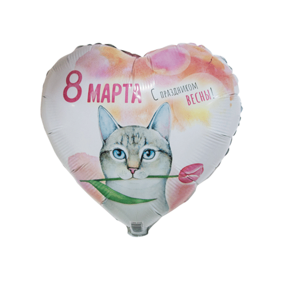 45 см, Сердце, 8 МАРТА, Кот с тюльпаном