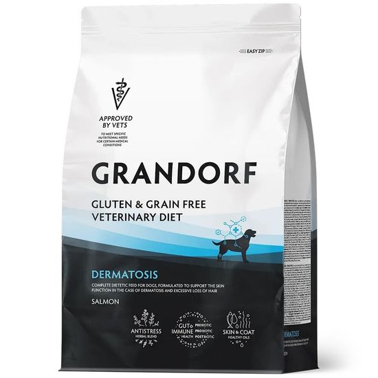 GRANDORF Veterinary Diet Salmon Dermatosis сухой корм для собак при дерматозах, для здоровья кожи и шерсти, лосось, 1 кг (3083)