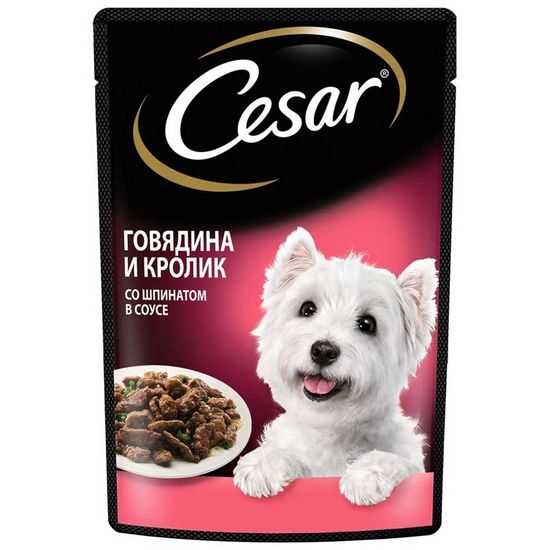 Cesar пауч для взрослых собак всех пород, говядина и кролик в соусе, 85 г