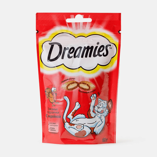 Dreamies лакомство для кошек «Аппетитная индейка», хрустящие подушечки с индейкой, 60 г