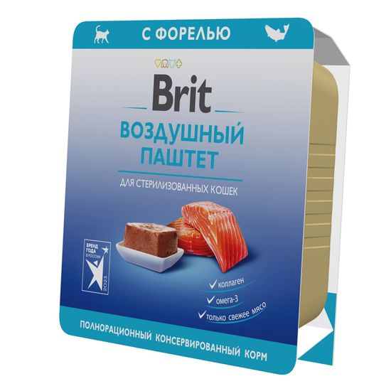 Brit Premium Sterilised воздушный паштет для взрослых стерилизованных кошек, форель, 100 г