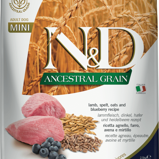 Farmina N&D Low Grain Adult Mini сухой корм для взрослых собак мелких пород, ягнёнок с черникой, 2,5 кг