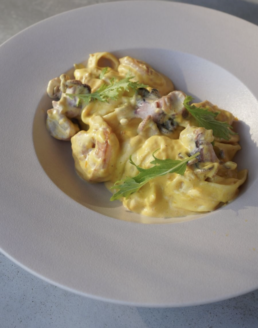 Фетучини с морепродуктами в тыквенной пасте