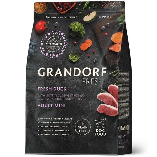GRANDORF Fresh Adult Mini Duck & Sweet Potato сухой корм для взрослых собак мелких пород, утка с бататом, 1 кг (2833)