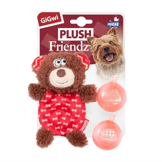 GiGwi Plush Friendz игрушка для собак «Мишка» со сменными пищалками, 13 см