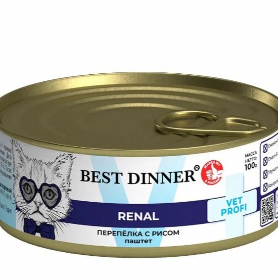 Best Dinner VET PROFI Renal консервы для кошек, перепел, 100 г