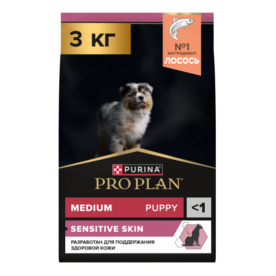 PRO PLAN Sensitive Skin сухой корм для щенков средних пород с чувствительной кожей, лосось, 3 кг