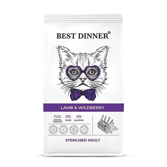 Best Dinner сухой корм для стерилизованных и кастрированных кошек при аллергии, ягнёнок с ягодами, 10 кг за 1 кг