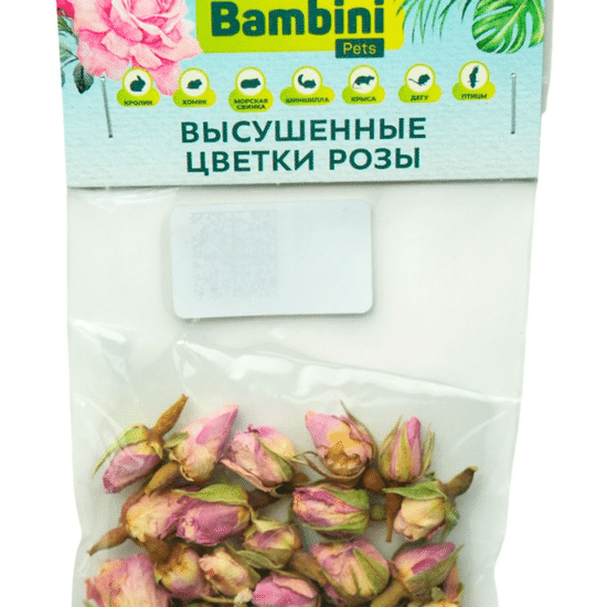 Bambini Pets лакомство для грызунов и кроликов, высушенные цветки розы, 10 г