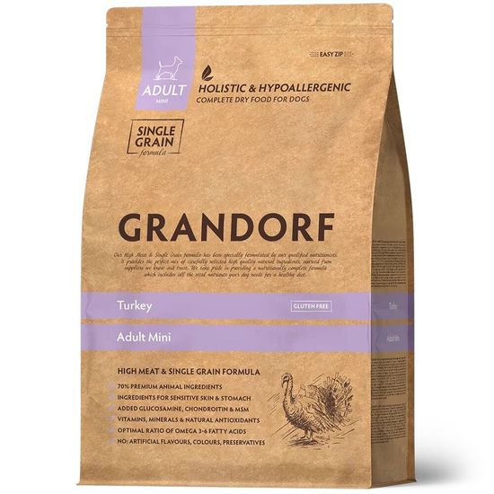 GRANDORF Turkey Mini сухой корм для взрослых собак мелких пород, индейка, 1 кг (0938)