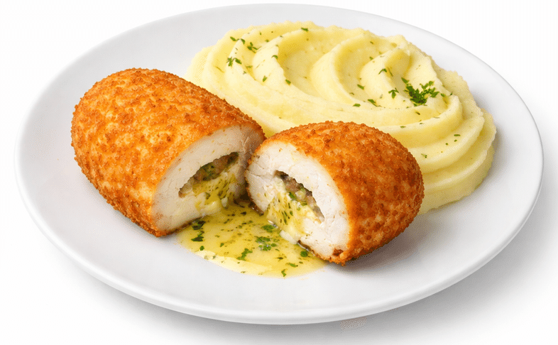 Картофельное пюре с котлетой по-Киевски