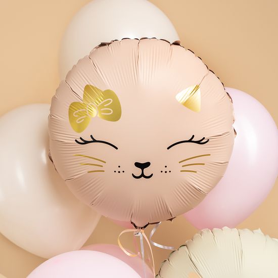 45 см, Круг, Кошечка с бантом, Розовый, Сатин