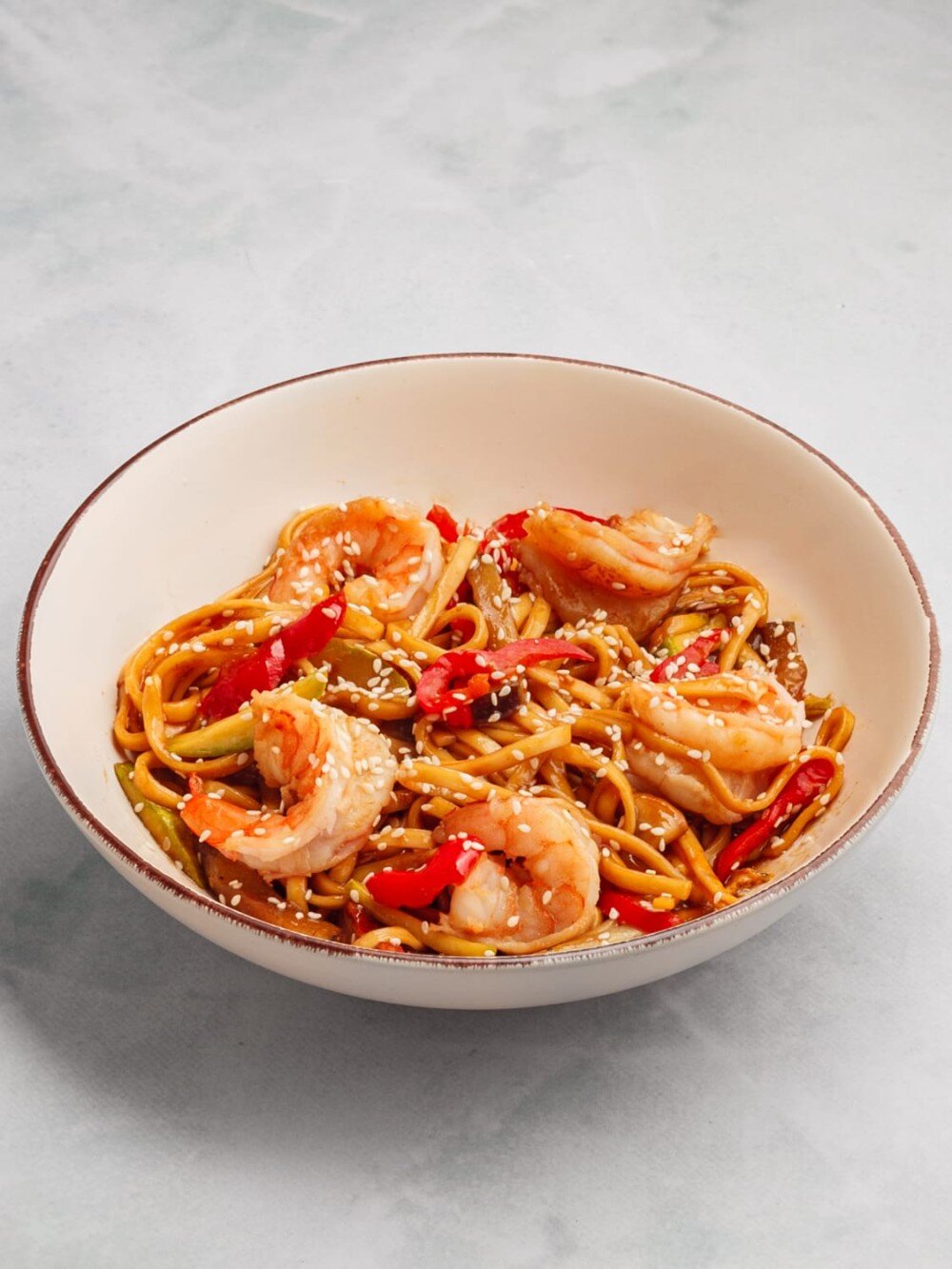 Вок удон  с креветками соус терияки