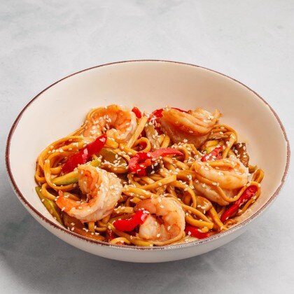 Вок удон  с креветками соус терияки