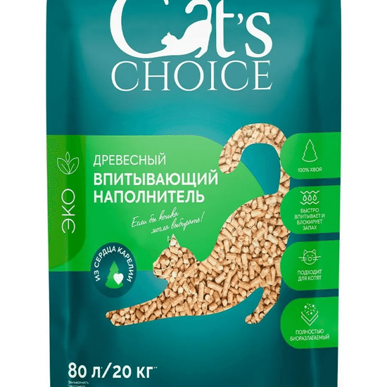 Cat's Choice наполнитель древесный впитывающий, 80 л/20 кг за 1 кг