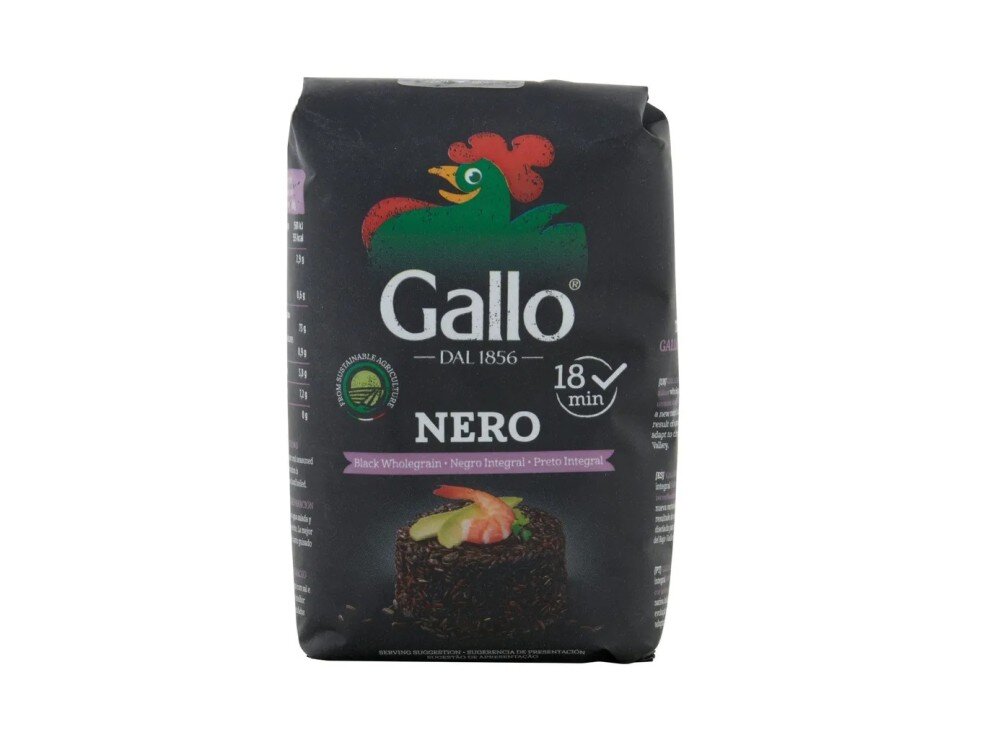Рис черный Riso Gallo "Rustico Nero", нешлифованный пропаренный цельнозерновой Италия, 500 г