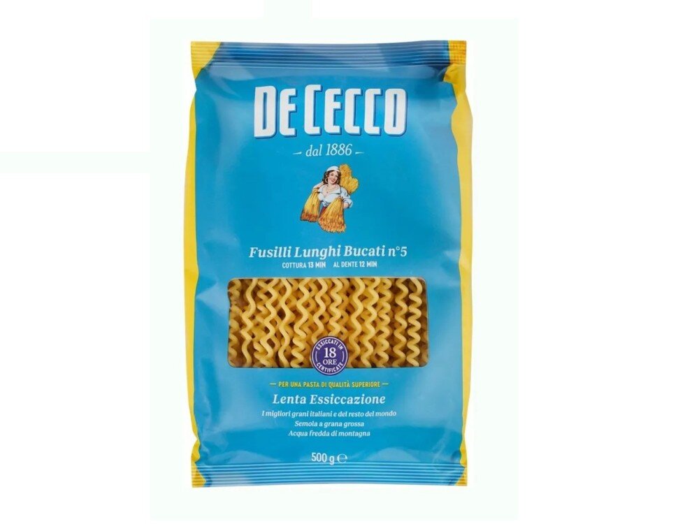 Паста De Cecco №5 Фузилли Лунги Букати, Италия, 500 г