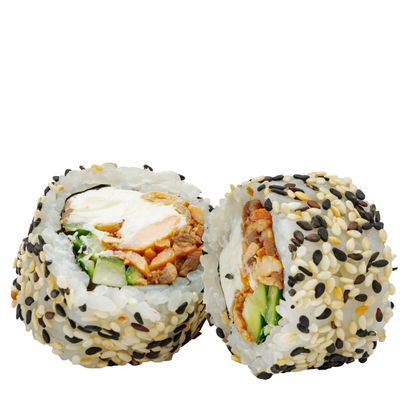 С жареным лососем терияки и огурцом