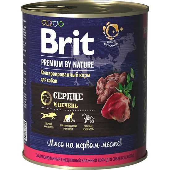 Brit Premium консервы для взрослых собак всех пород, сердце и печень, кусочки в желе, 850 г