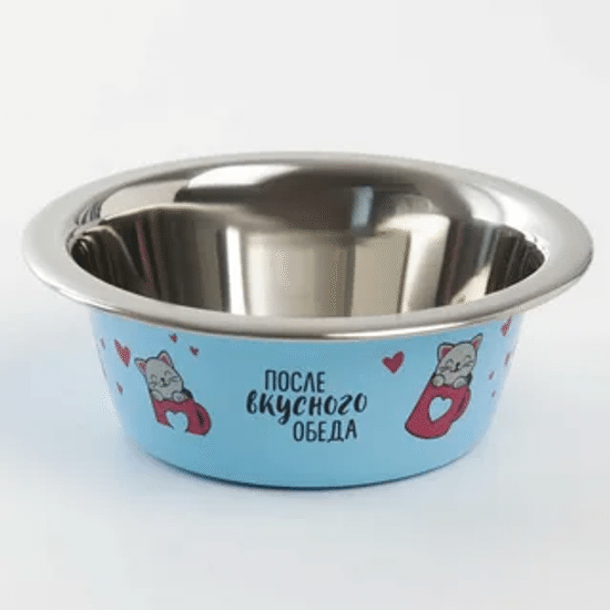 Миска металлическая для кошек «После вкусного обеда», 11×4 см, 240 мл