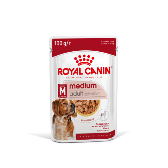 ROYAL CANIN Медиум Эдалт пауч для взрослых собак средних пород, кусочки в соусе, 100 г