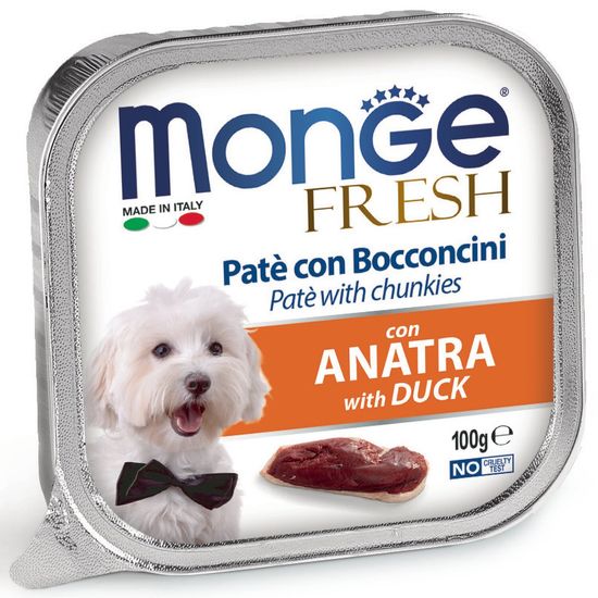Monge Dog Fresh консервы для взрослых собак, утка, паштет с кусочками мяса, 100 г