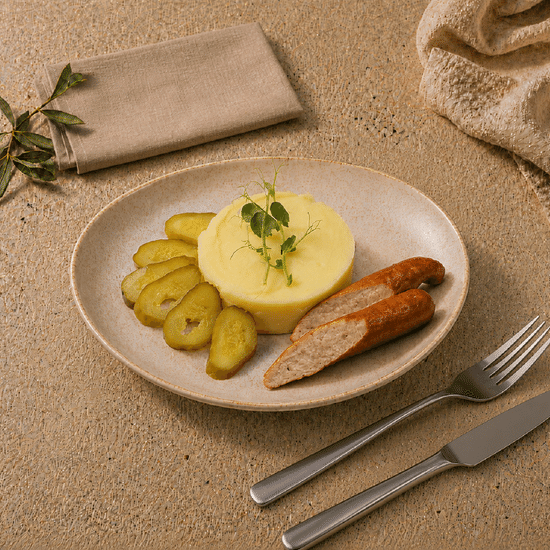 Куриная колбаска с картофельным пюре
