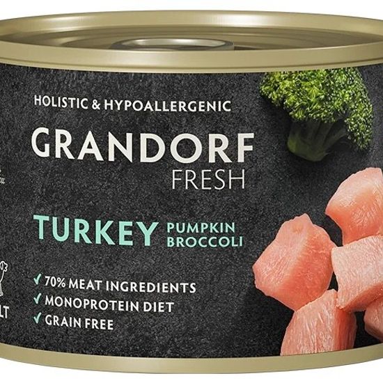 GRANDORF Fresh консервы для собак, паштет из индейки с тыквой и брокколи, 200 г (3540)