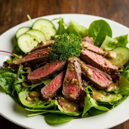 Тёплый салат с телятиной и горчичным соусом