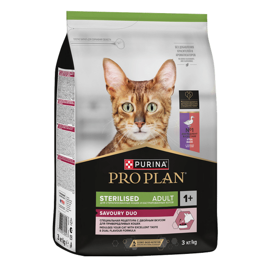 PRO PLAN Sterilised сухой корм для стерилизованных кошек, утка с печенью, 3 кг