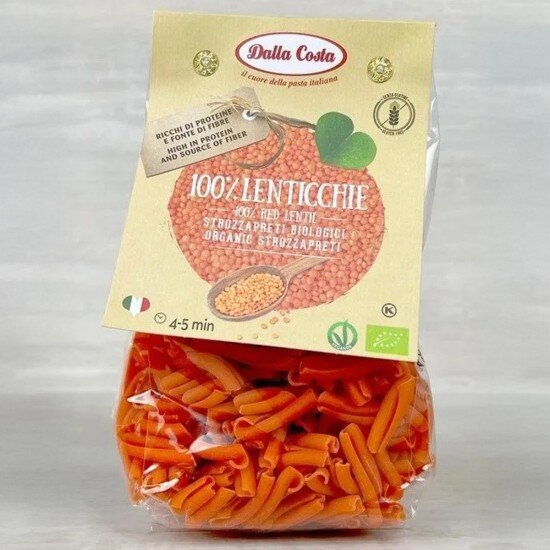 Паста Dalla Costa "Строццапрети БИО" из муки красной чечевицы, Италия, 250 г