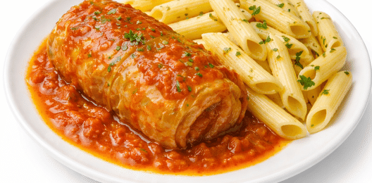 Макароны отварные с голубцом